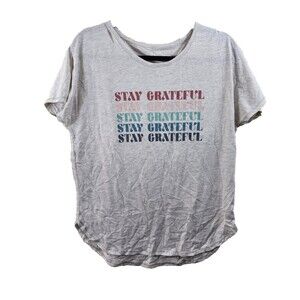 Wonderly Womens M Gray Stay Grateful Short Sleeve Crew Neck T-Shirt